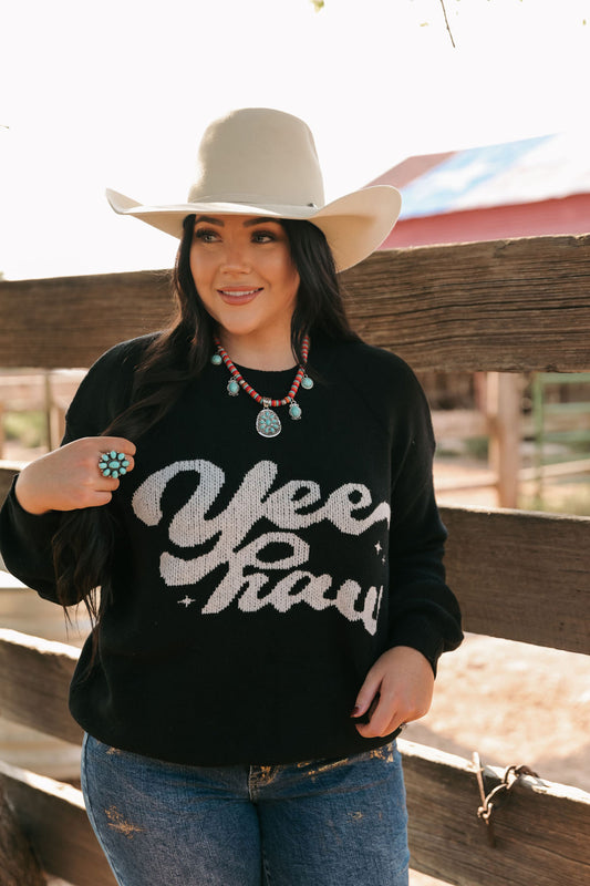 TH6938 SINGLE YEEHAW BLACK SWEATER CURVY