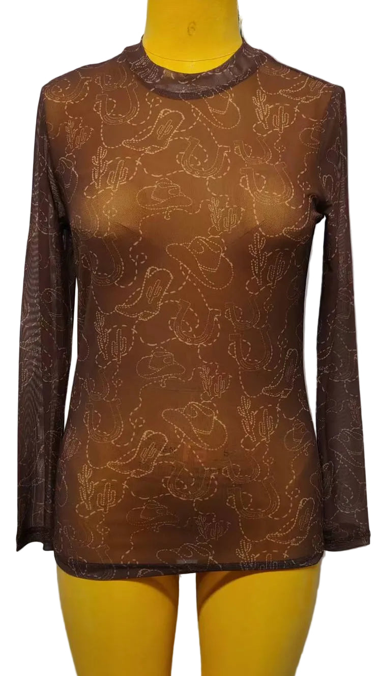 TH1221 BROWN WESTERN STITCH MESH TOP (7 Piece)