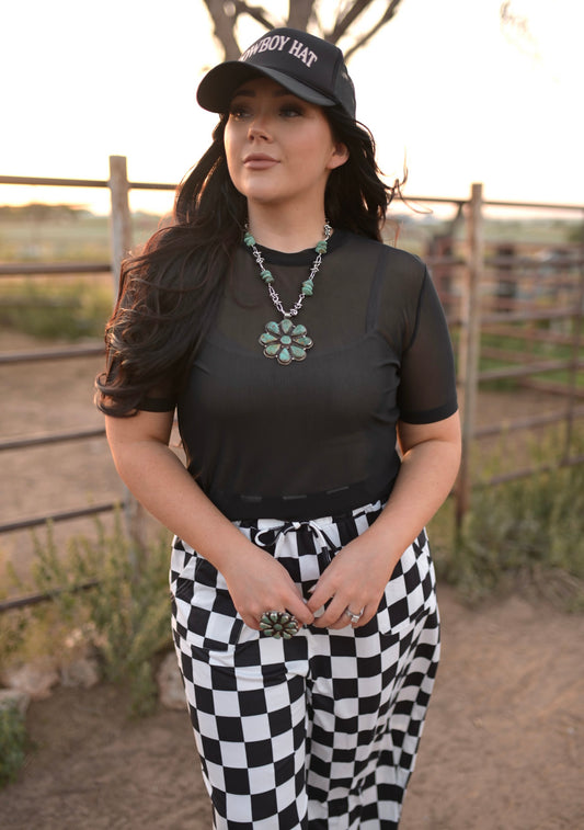 TH1225 BLACK SOLID SHORT SLEEVE MESH TOPS(7 Piece)