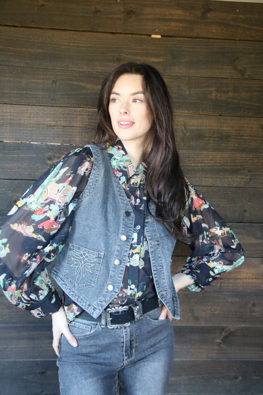 TH9800 BLK DENIM VEST (7 Piece)