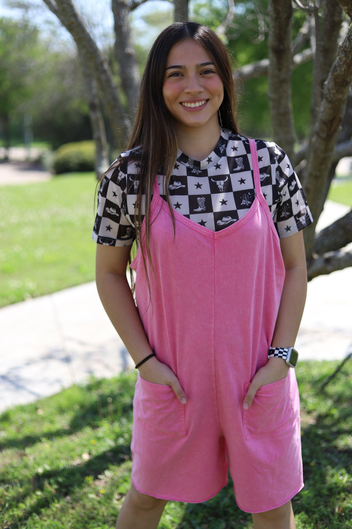 TH1406 VINTAGE WASH PINK SHORT ROMPER (6)