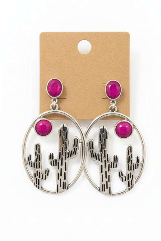 0004 T57 PINK & SILVER Cactus Earrings