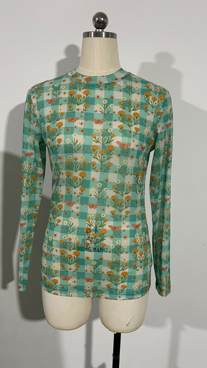 TH1221 TEAL FLORAL GINGHAM MESH TOP (7 Piece)