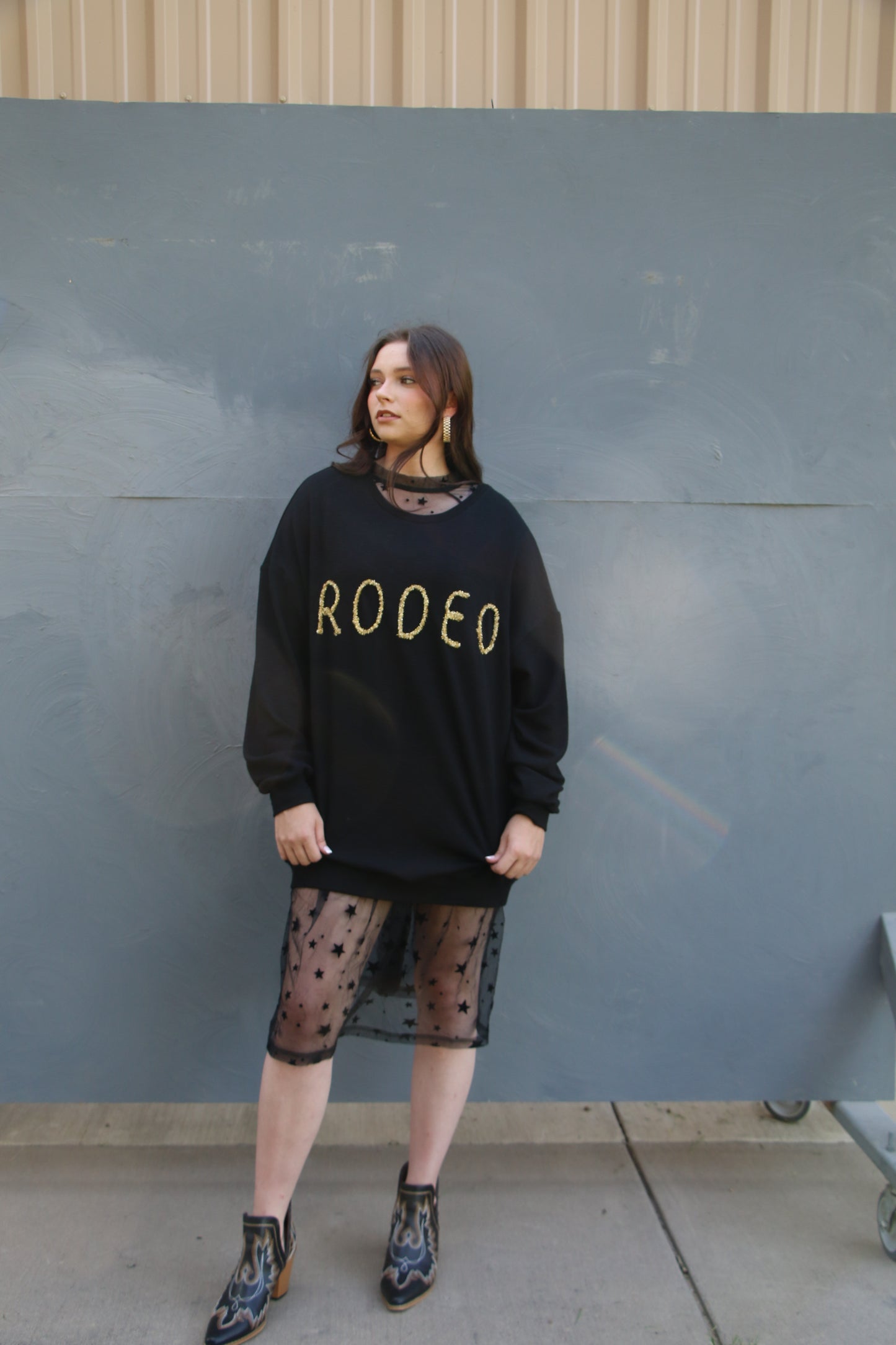 TH43 S115 BLACK STAR OVERLAY DRESS (1 Piece)