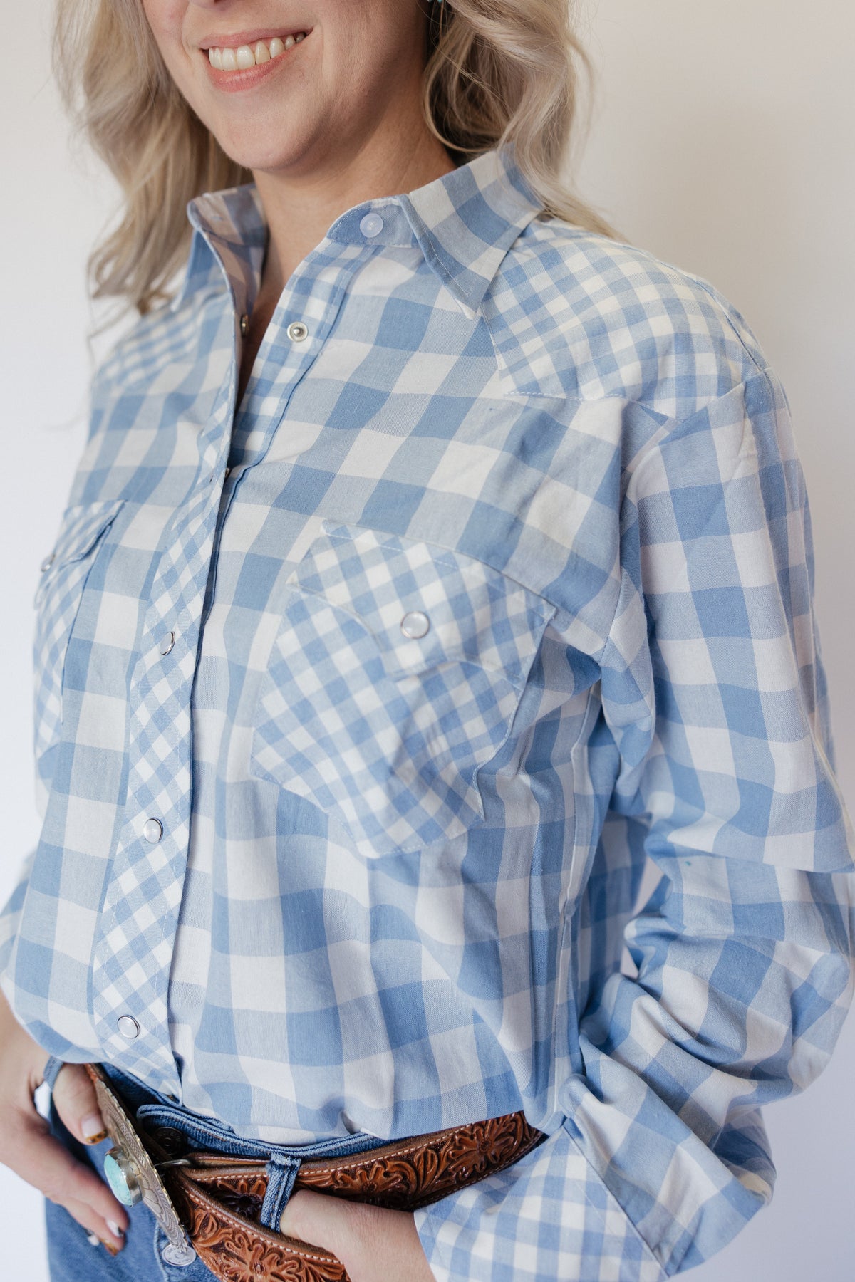 TH21 BLUE MIXED GINGHAM TOP (7 Pieces)
