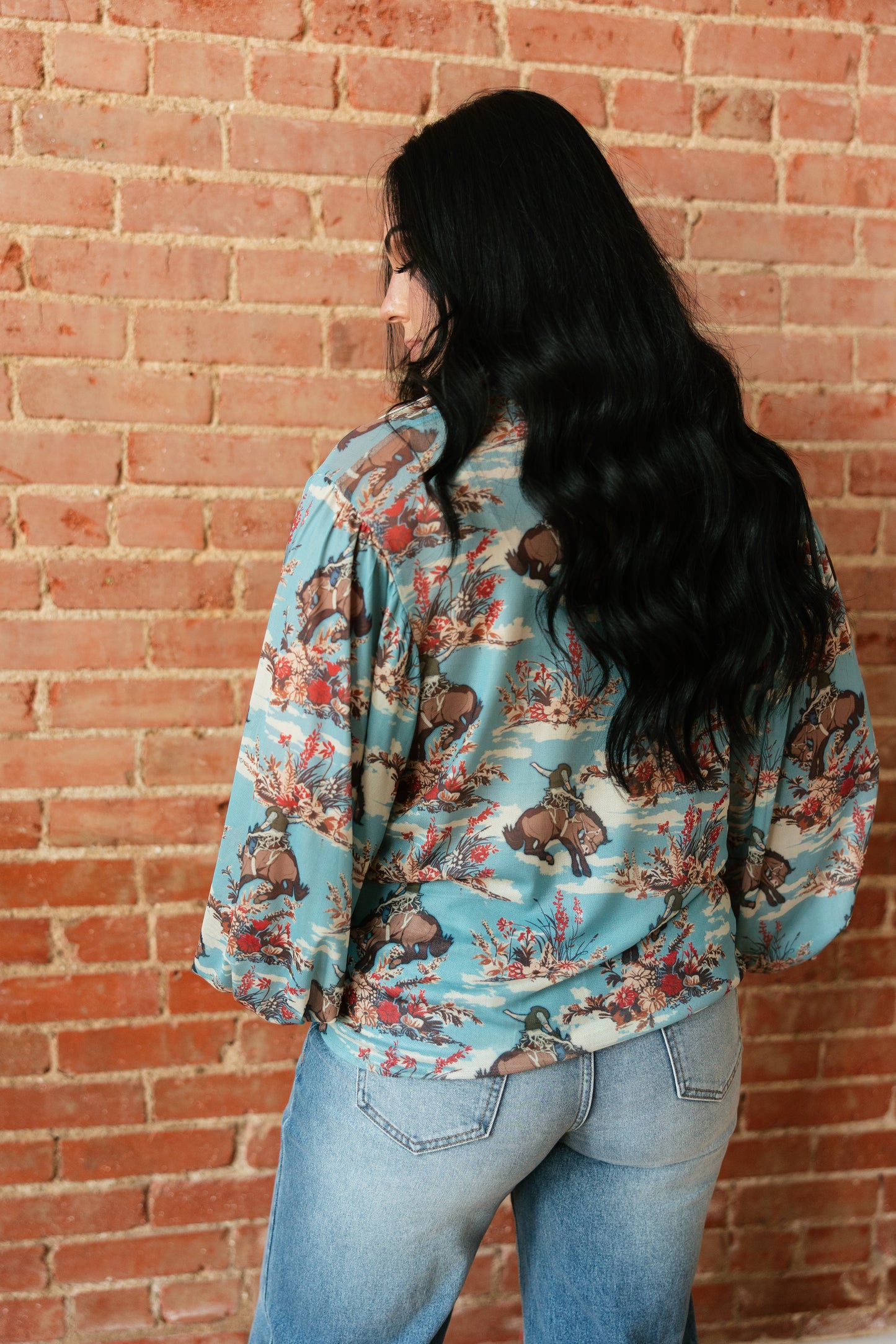 TH23 DUSTY BLUE FLORAL COWBOY BLOUSE (7 Piece)