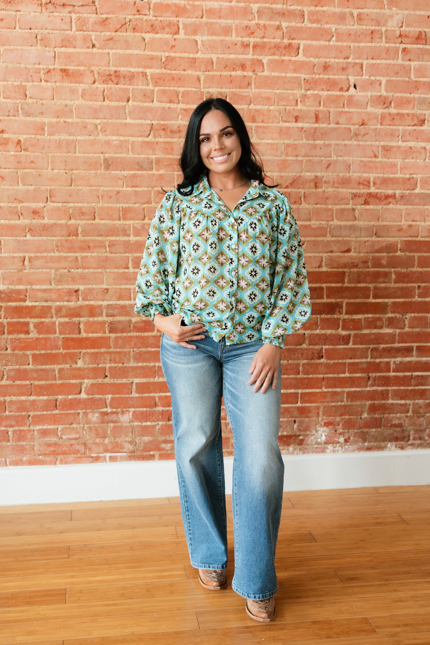 TH24 TURQUOISE MEDALLION BLOUSE ( 7 PIECE)