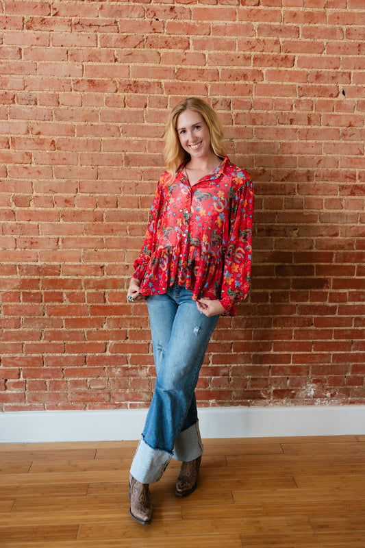 TH25 RED YEEHAW RUFFLE MESH BLOUSE (7 Piece)
