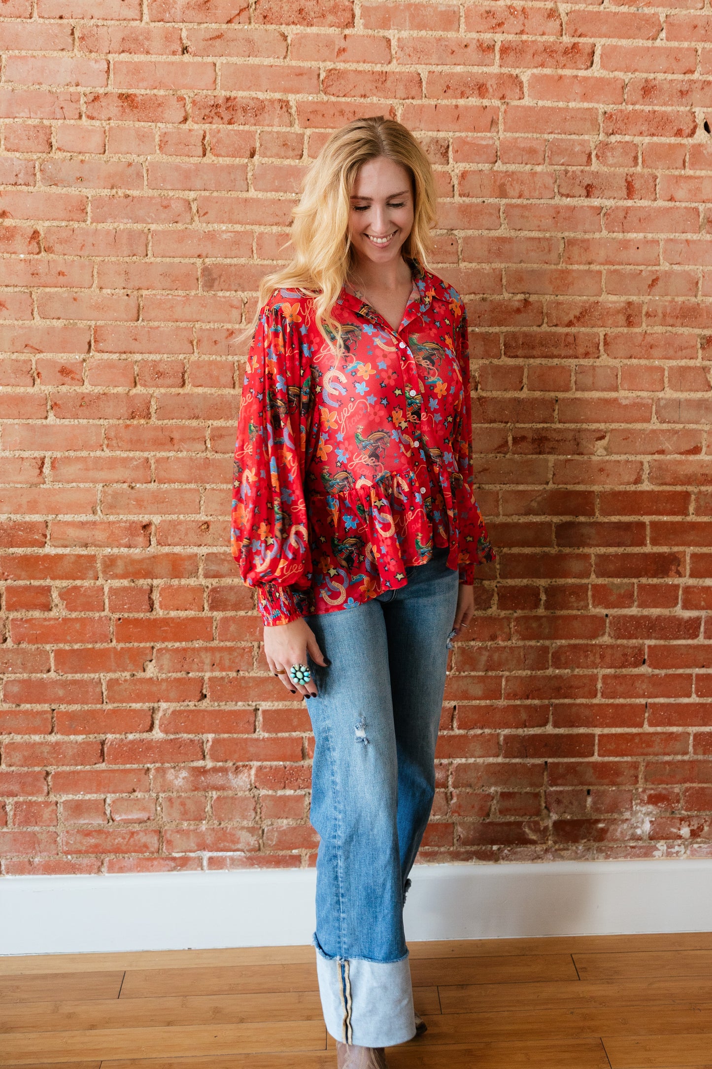 TH25 RED YEEHAW RUFFLE MESH BLOUSE (7 Piece)