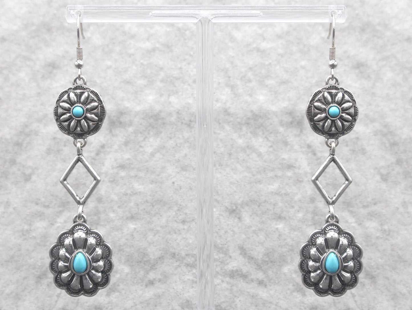 0332 T96 SILVER CONCHO AND DIAMOND DROP ER