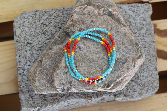 0081 (1) 3 SET TURQ CYLINDER SEED BEAD STRETCH BRA