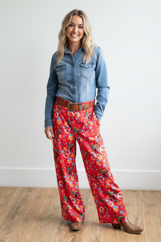 TH56 RED HORSESHOE COWBOY PANT (7 Piece)