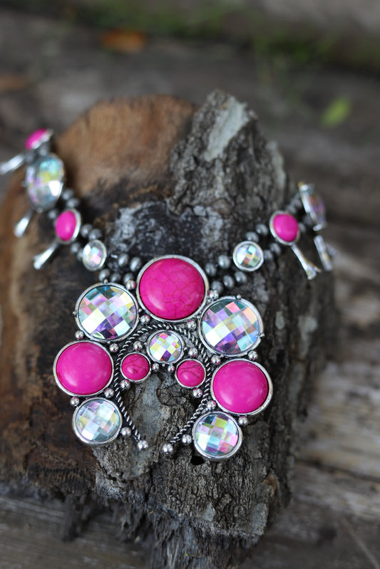 0840 PINK AND CRYSTAL SQUASH BLOSSOM SILVER NL(1)