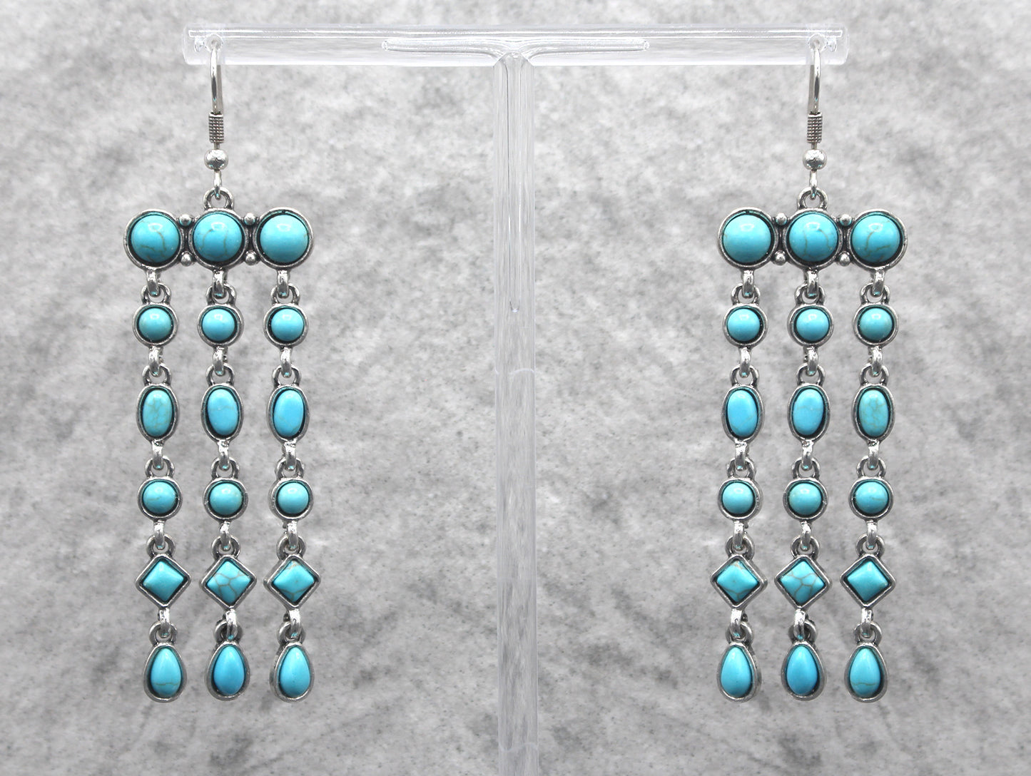 0425 R4-37 TURQ STONE SILVER CHAIN DANGLE ER