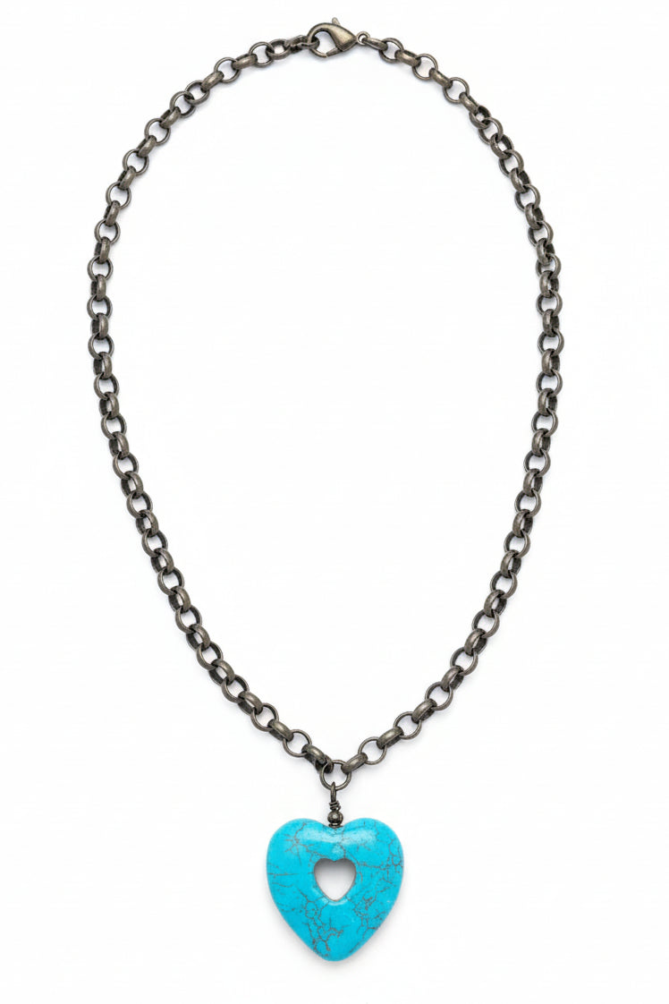 322124 ANTIQUE CHAIN TURQ HEART NL