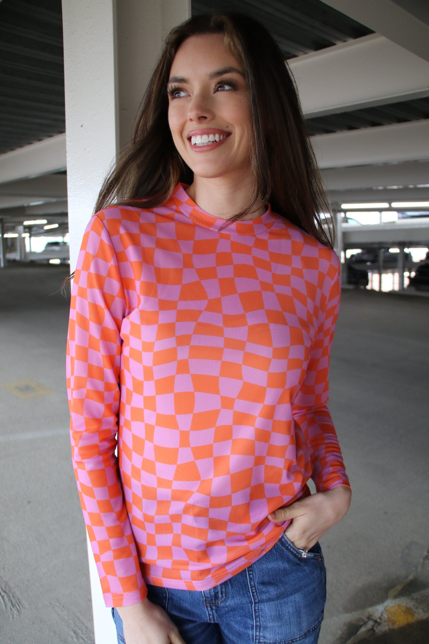 TH1221 ORANGE CHECK MESH TOP (1)