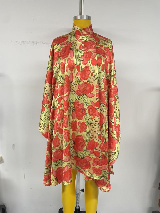 LTB 788 LEMON BLOOM -LENA SHORT KAFTAN -SATIN