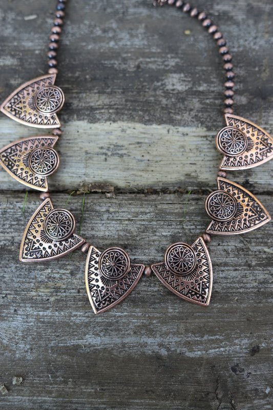 0889 COPPER ENGRAVED AZTEC BEAD NL