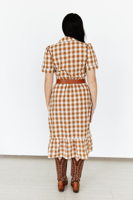 TH2409 BROWN GINGHAM DRESS (7 Piece)