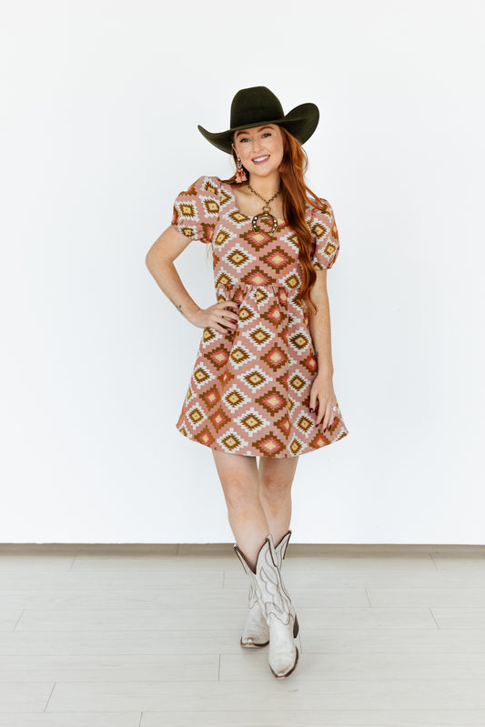 TH2559 PINK AZTEC BUBBLE DRESS (7 Pieces)