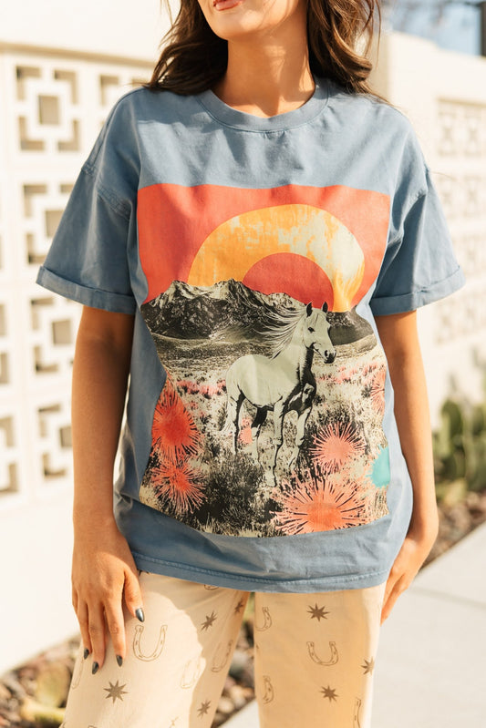 VR2 IVORY SUNSET HORSE GRAPHIC TEE (7 PIECE WOMEN)