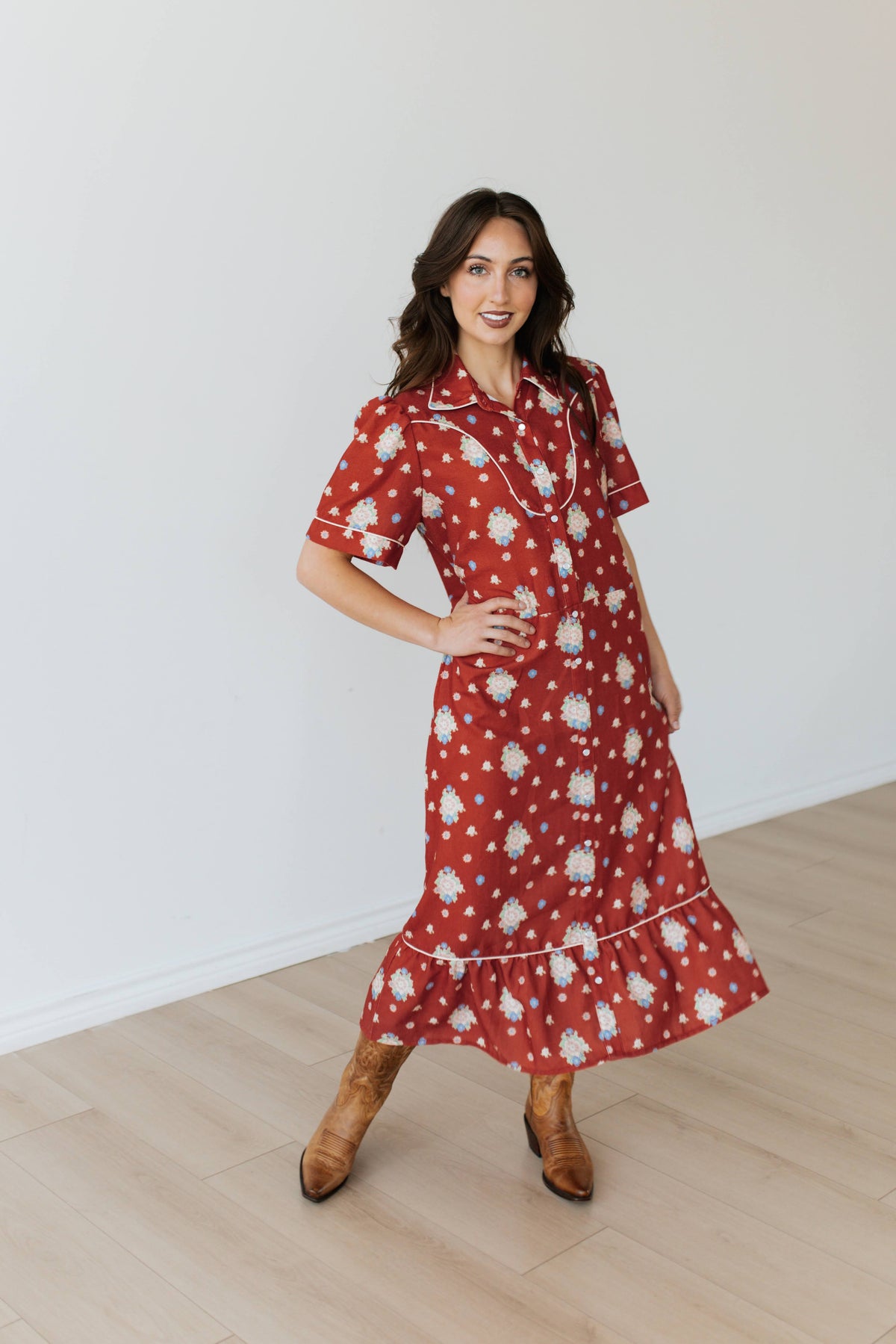 TH2409 RED FLORAL DRESS (7 PIECE)