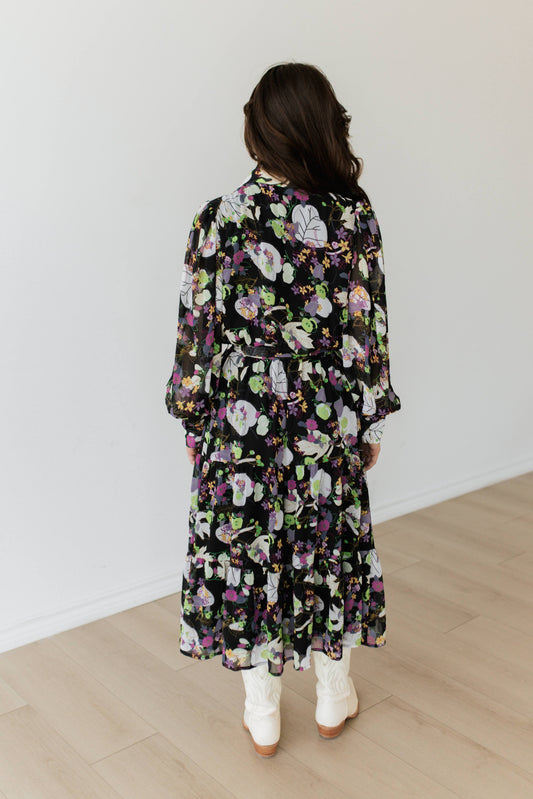 TH208 BLACK GREEN FLORAL DRESS (7 PIECE)