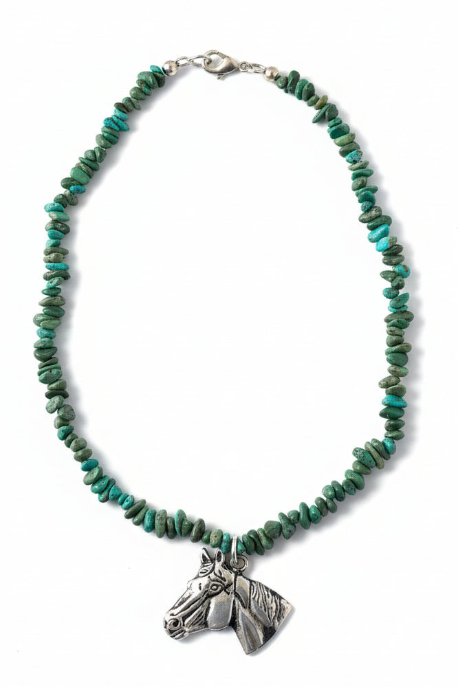 224265 GREEN STONE CHIP NL HORSE PENDANT