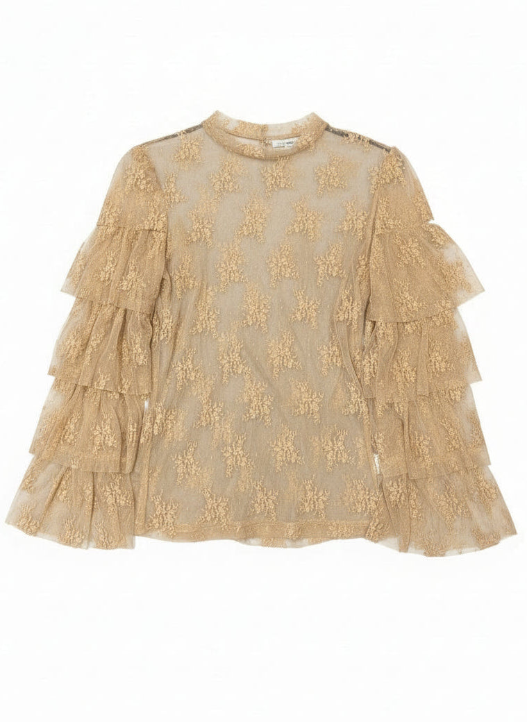TH70 TAN Lace Sleeve Ruffle LACE TOP (7 Piece)