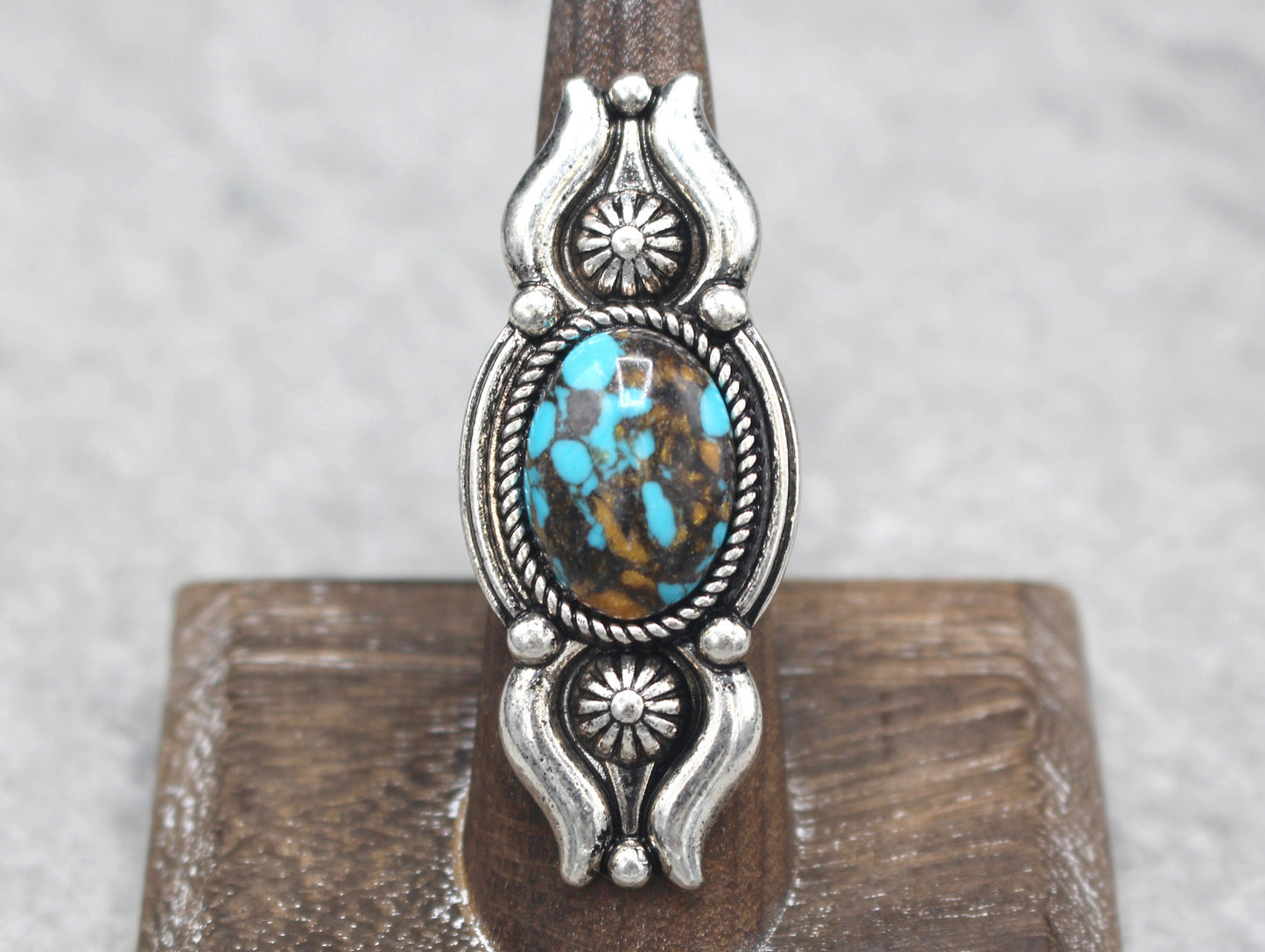 0025 R3-19 TURQ STONE SILVER CUFF RING