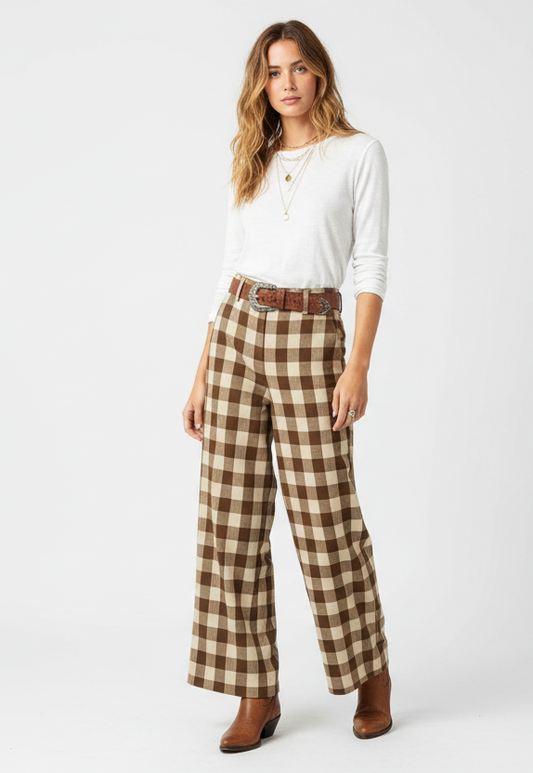 TH8001 BROWN GINGHAM PANT(7 Piece)