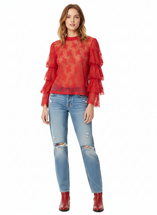 TH70 RED LACE RUFFLE TOP (7 Piece)