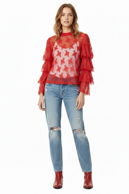 TH70 RED LACE RUFFLE TOP (7 Piece)