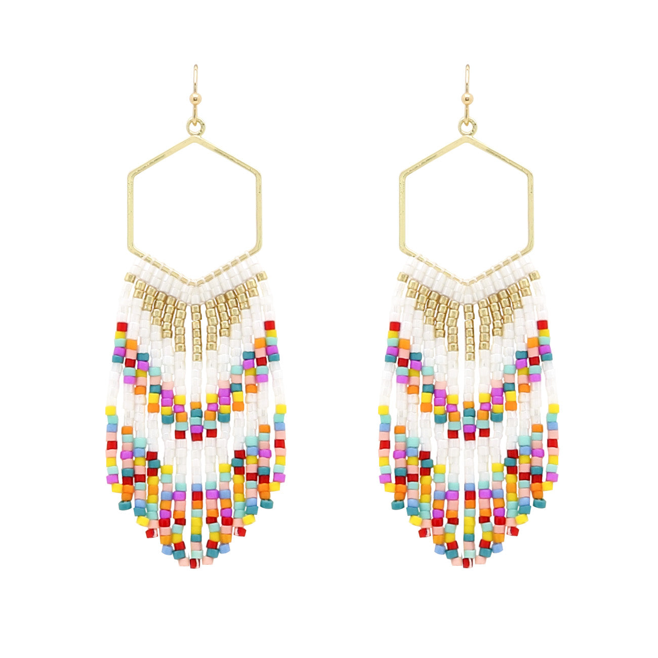 3919 T44 MUL HEXAGON WITH SEED BEAD TASSEL ER MULTI