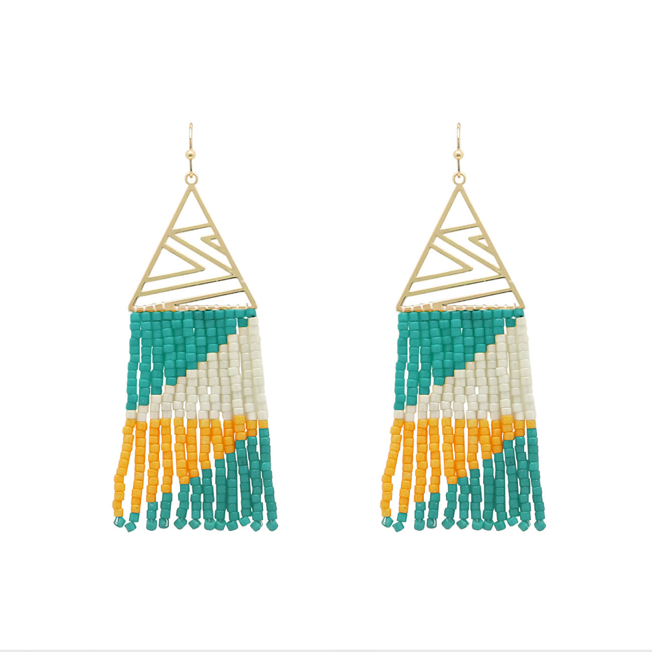 4390 T29 TL SEED BEAD FRINGE EARRINGS TEAL