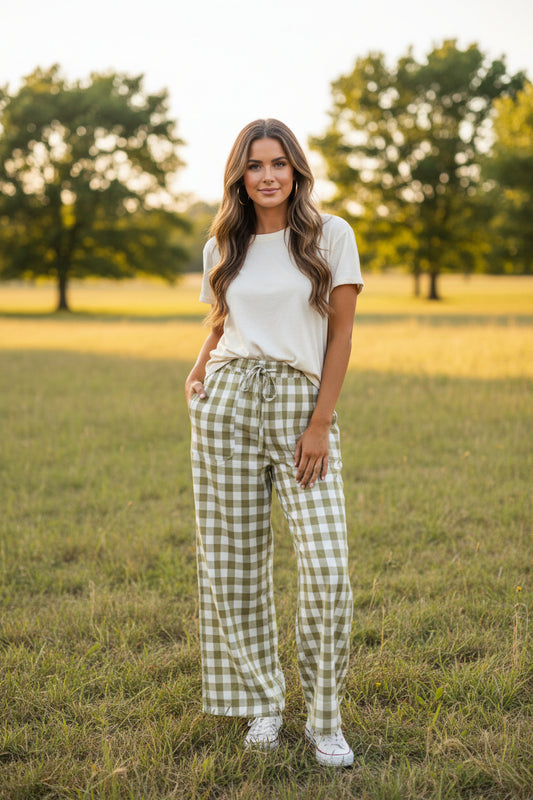 TH2109 VINTAGE GREEN GINGHAM PANT(7 Piece)