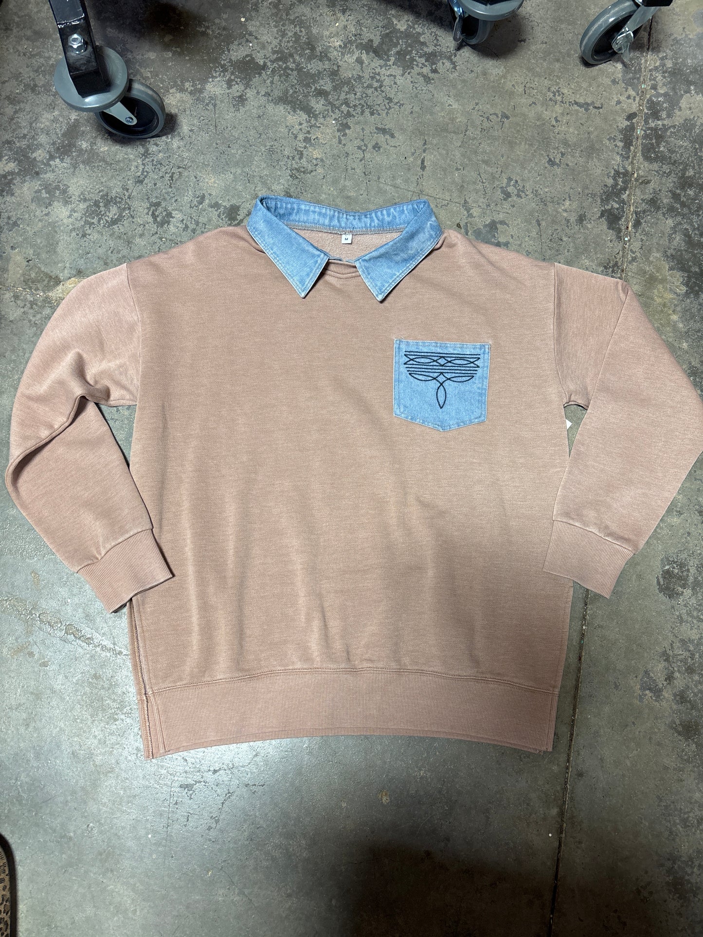 TH2606 TAN STICH DENIM COLLAR SWEATSHIRT (7 PIECE)