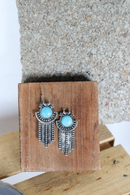 1453 R3-4 TURQUOISE WESTERN POST EARRING WITH STARTS AND MOON