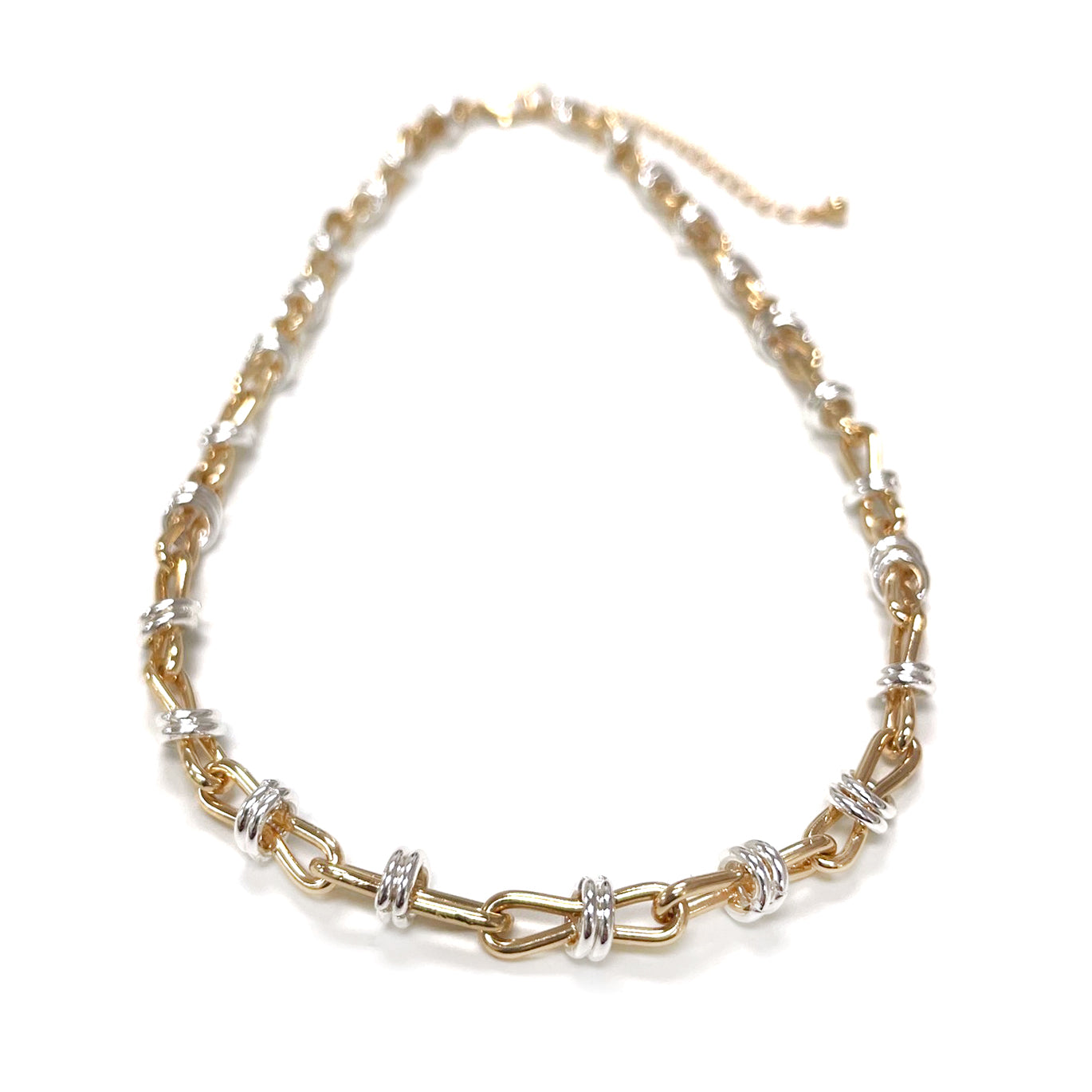6121 R165 Two-Tone Link Necklace with Silver Coil Accents