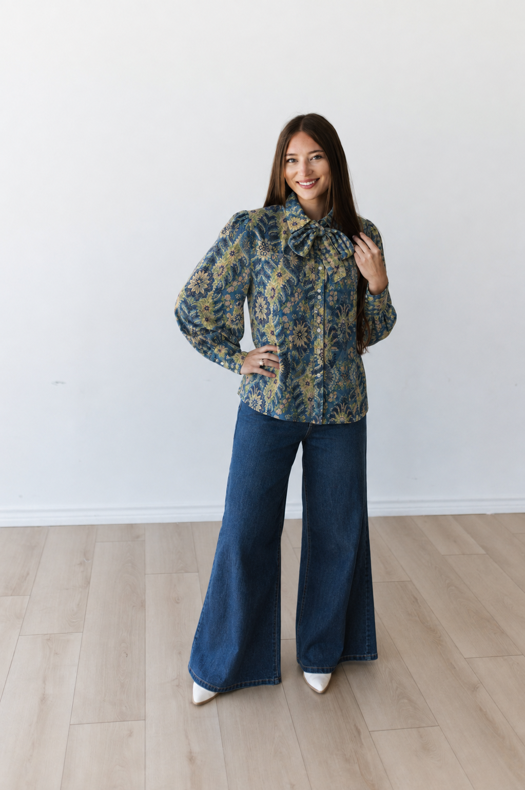 TH11-1 NAVY GREEN FERN FLORAL BLOUSE (7 PIECES)