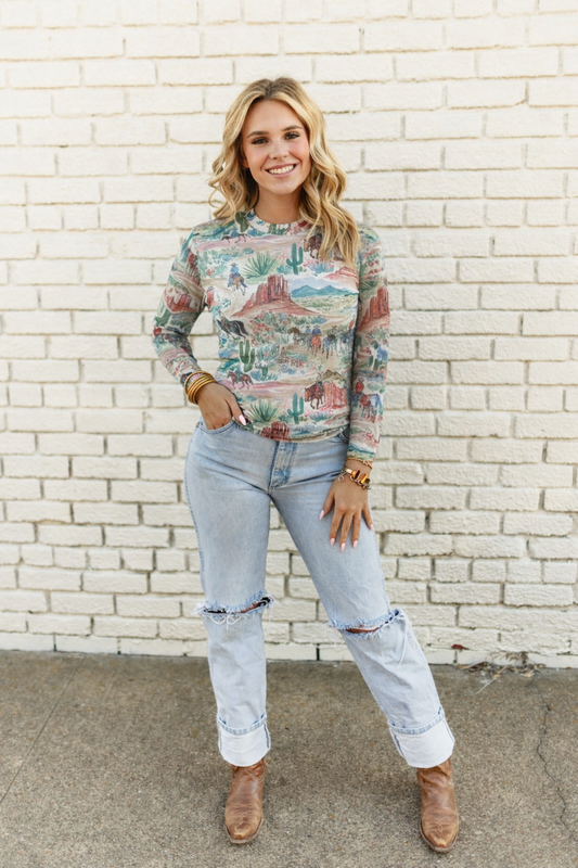TH1221 WESTERN WATER COLOR MESH TOP (7 PIECE)