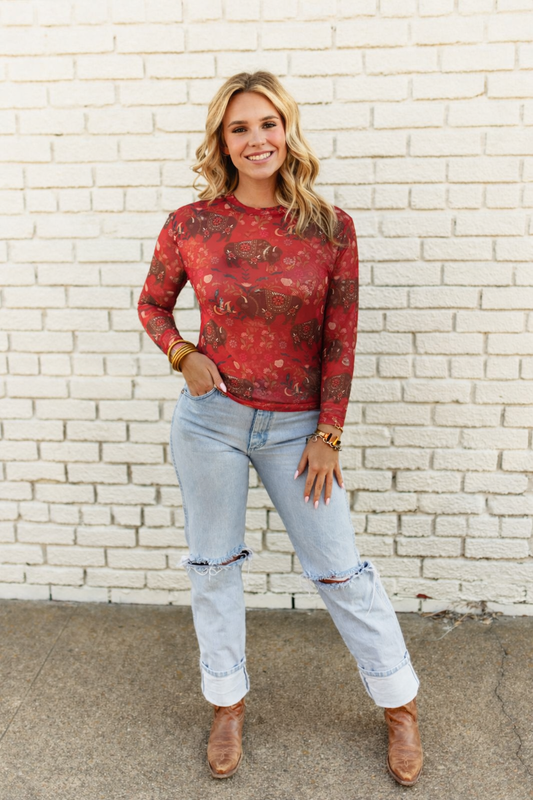 TH1221 RED BISON FLORAL MESH TOP (7 PIECE)