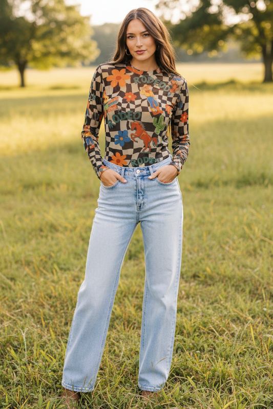 TH1221 CHECK COWBOY RODEO MESH TOP (7 Piece)