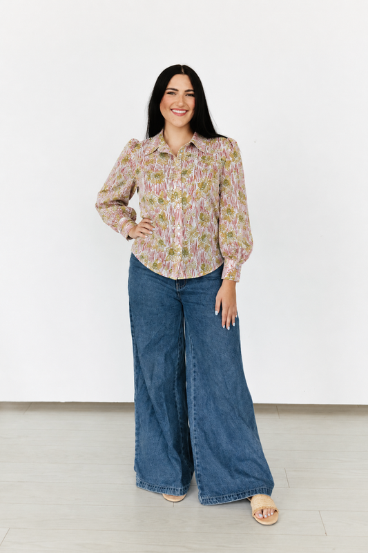 TH12 RUST GREEN FLORAL SKETCH TOP (7 PIECE)