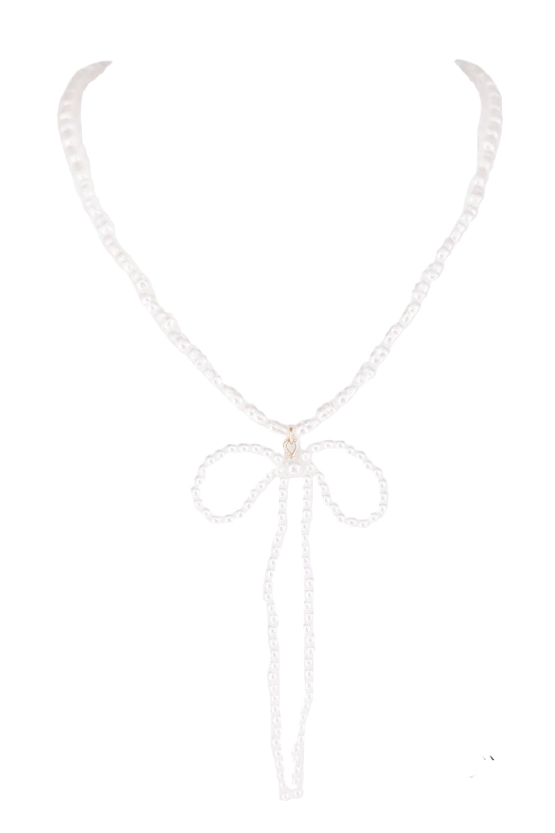 077 R1-37 PEARL RIBBON BOW NECKLACE