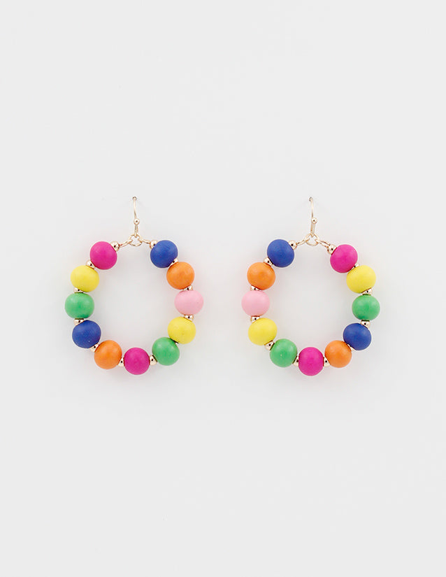 4456 R2-45 Multicolor Wooden Bead Hoop Earrings