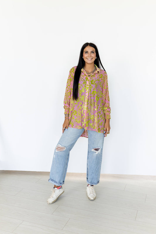 TH2776 PINK LIME VELVET BOHO BLOUSE (7 Piece)