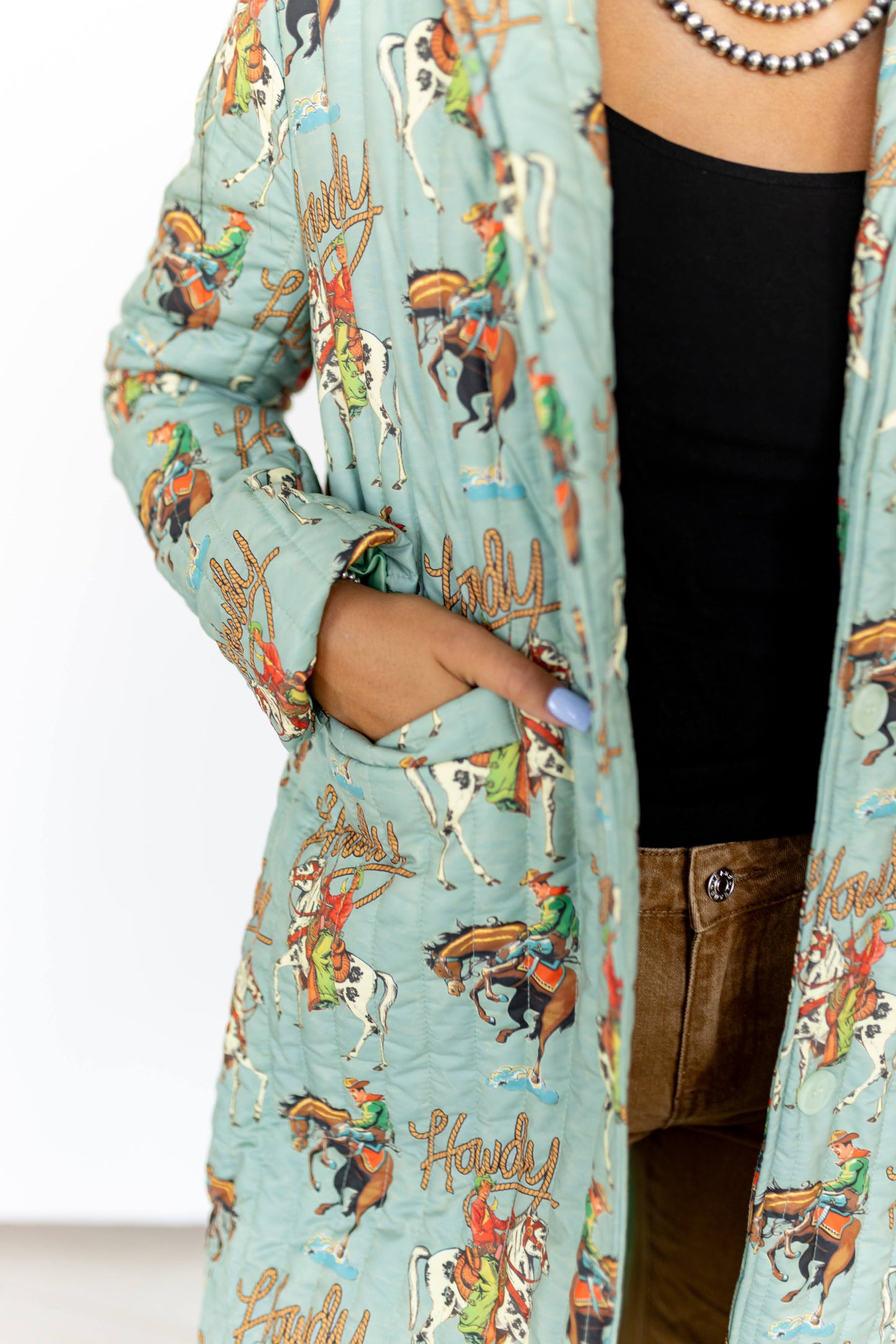 TH1075 TEAL HOWDY LONG QUIITED JACKET (7 Piece)
