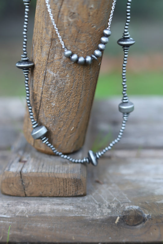 0920 H191 TWO LAYER FAUX BURNISHED SILVER BEAD AND CHAIN NL