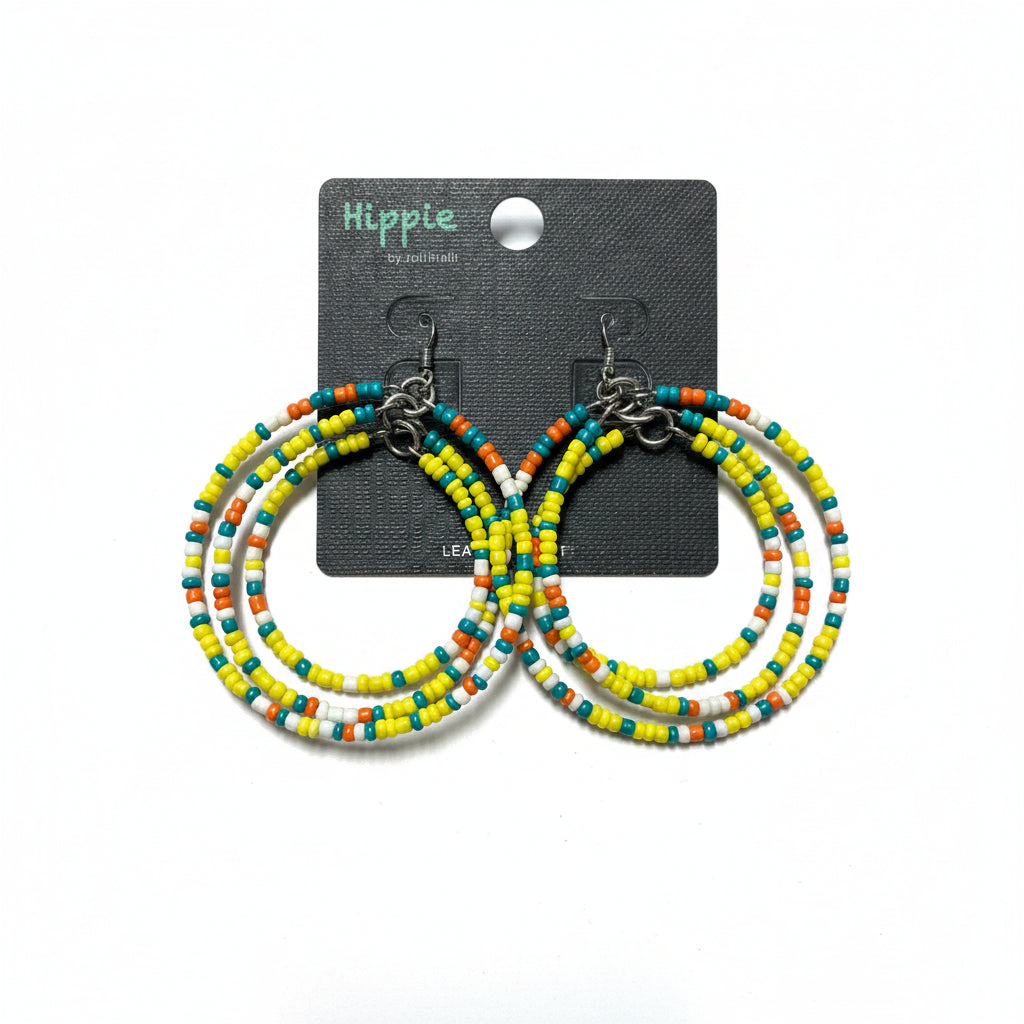 0078 R3-2 YELLOW TRIPLE SEED BEAD HOOP EARRING